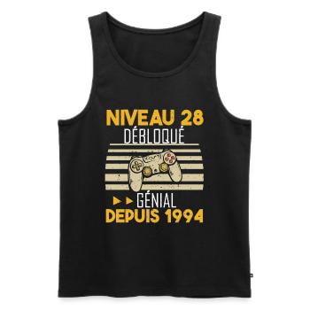 niveau 28 débloqué génial depuis 1994 - Débardeur bio Premium Homme - noir - Devant - Michal (187cm)