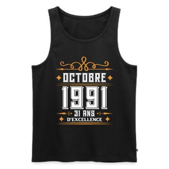 Octobre 1991 31 Ans d'excellence Anniversaire - Débardeur bio Premium Homme - noir - Devant - AI Model Male 178 light (178cm)