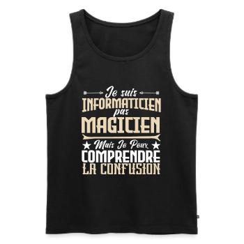 Je suis informaticien pas magicien. - Débardeur bio Premium Homme - noir - Devant - Michal (187cm)