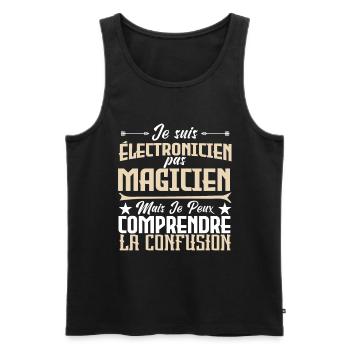 Je suis électricien, pas magicien - Débardeur bio Premium Homme - noir - Devant - Michal (187cm)