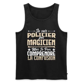 Je Suis Policier, pas Magicien - Débardeur bio Premium Homme - noir - Devant - AI Model Male 178 light (178cm)