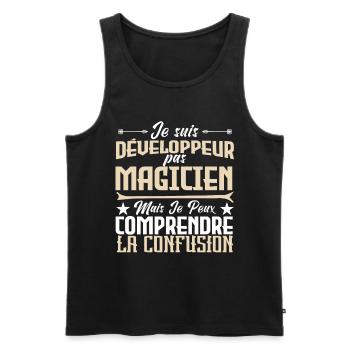 je suis Développeur pas magicien - Débardeur bio Premium Homme - noir - Devant - Michal (187cm)
