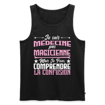 Je suis médecine, pas magicienne - Débardeur bio Premium Homme - noir - Devant - Michal (187cm)