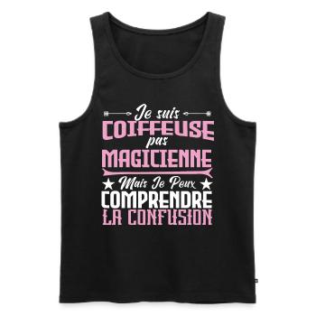 je suis Coiffeuse pas magicienne - Débardeur bio Premium Homme - noir - Devant - Michal (187cm)