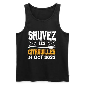 sauver les citrouilles 31 oct 2022 - Débardeur bio Premium Homme - noir - Devant - AI Model Male 178 light (178cm)