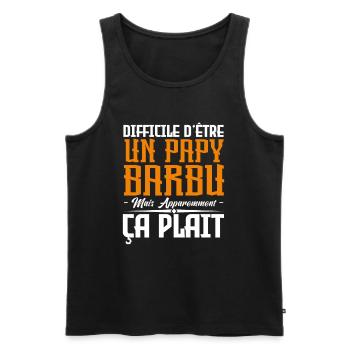 papy barbu, citations barbe, Idée cadeau papy - Débardeur bio Premium Homme - noir - Devant - Michal (187cm)