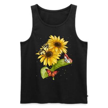 Beaux papillons Jardin des femmes de tournesol - Débardeur bio Premium Homme - noir - Devant - Michal (187cm)