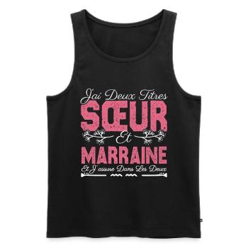 J'ai deux titres Sœur et Marraine Cadeau soeur . - Débardeur bio Premium Homme - noir - Devant - AI Model Male 178 light (178cm)