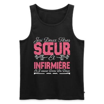 J'ai deux titres Sœur et Infirmière Cadeau soeur . - Débardeur bio Premium Homme - noir - Devant - AI Model Male 178 light (178cm)