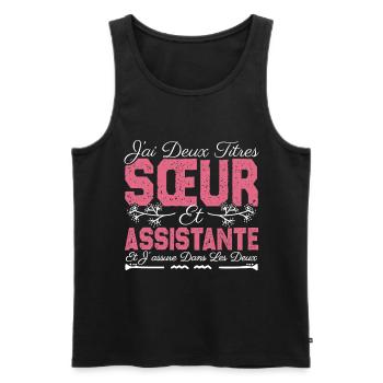 J'ai deux titres Sœur et Assistante Cadeau soeur . - Débardeur bio Premium Homme - noir - Devant - AI Model Male 178 light (178cm)