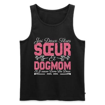 J'ai deux titres Sœur et Dogmom Cadeau soeur. - Débardeur bio Premium Homme - noir - Devant - AI Model Male 178 light (178cm)