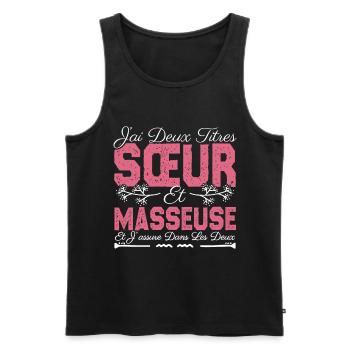 J'ai deux titres Sœur et Masseuse. Cadeau soeur. - Débardeur bio Premium Homme - noir - Devant - AI Model Male 178 light (178cm)