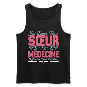 J'ai deux titres Sœur et Médecine. Cadeau soeur. - Débardeur bio Premium Homme - noir - Devant - AI Model Male 178 light (178cm)