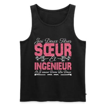 J'ai deux titres Sœur et Ingénieur. Cadeau soeur. - Débardeur bio Premium Homme - noir - Devant - AI Model Male 178 light (178cm)