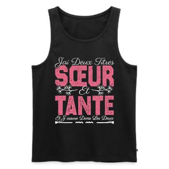 J'ai deux titres Sœur et tante. Cadeau soeur. - Débardeur bio Premium Homme - noir - Devant - AI Model Male 178 light (178cm)