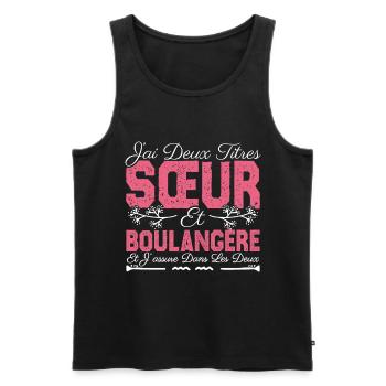 J'ai deux titres Sœur et Boulangère. Cadeau soeur. - Débardeur bio Premium Homme - noir - Devant - AI Model Male 178 light (178cm)