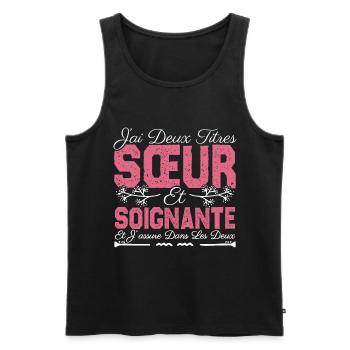 J'ai deux titres Sœur et Soignante. Cadeau soeur . - Débardeur bio Premium Homme - noir - Devant - AI Model Male 178 light (178cm)