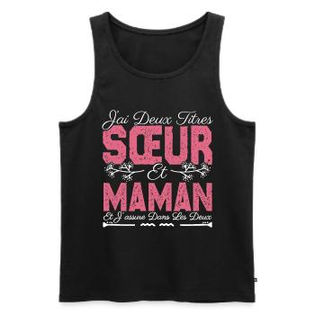 J'ai deux titres Sœur et maman. Cadeau soeur . - Débardeur bio Premium Homme - noir - Devant - AI Model Male 178 light (178cm)