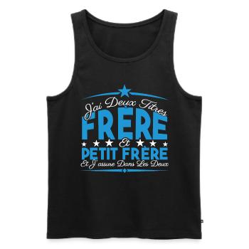 J'ai deux titres frère et Petit frère Cadeau frère - Débardeur bio Premium Homme - noir - Devant - Michal (187cm)