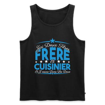 J'ai deux titres frère et Cuisinier. Cadeau frère. - Débardeur bio Premium Homme - noir - Devant - AI Model Male 178 light (178cm)