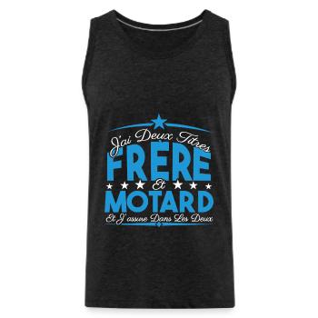 J'ai deux titres frère et Motard. Cadeau frère. - Débardeur bio Premium Homme - charbon - Devant - Alexander (188cm)