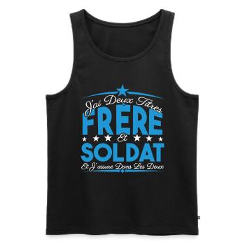 J'ai deux titres frère et Soldat. Cadeau. - Débardeur bio Premium Homme - noir - Devant - Michal (187cm)