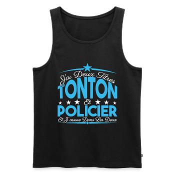 J'ai deux titres tonton et Policier Cadeau tonton. - Débardeur bio Premium Homme - noir - Devant - Michal (187cm)