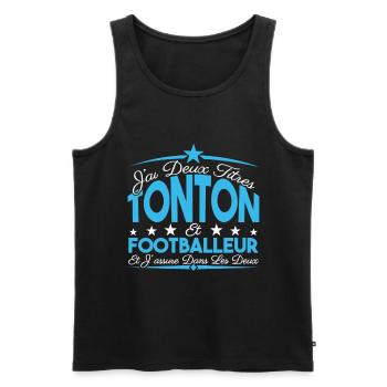 J'ai deux titres tonton et Footballeur. Cadeau. - Débardeur bio Premium Homme - noir - Devant - AI Model Male 178 light (178cm)