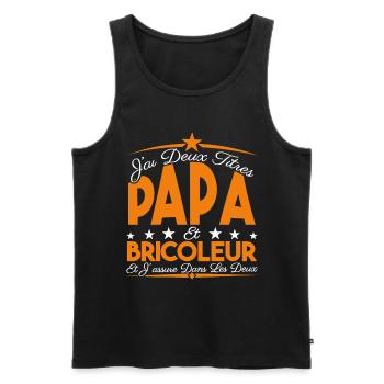 J'ai deux titres Papa et Bricoleur, Cadeau Papa. - Débardeur bio Premium Homme - noir - Devant - Michal (187cm)