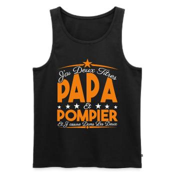 J'ai deux titres Papa et Pompier, Cadeau Papa. - Débardeur bio Premium Homme - noir - Devant - Michal (187cm)