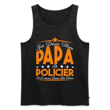 J'ai deux titres Papa et Policier, Cadeau Papa. - Débardeur bio Premium Homme - noir - Devant - Michal (187cm)