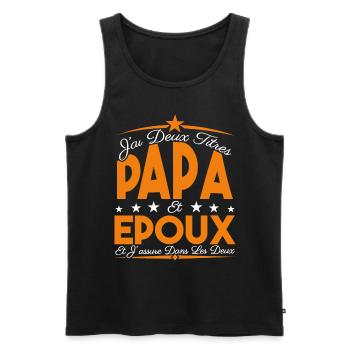 J'ai deux titres Papa et Epoux, Cadeau Papa. - Débardeur bio Premium Homme - noir - Devant - AI Model Male 178 light (178cm)