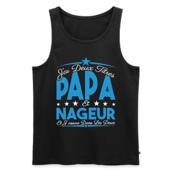 J'ai deux titres Papa et Nageur, Cadeau Papa. - Débardeur bio Premium Homme - noir - Devant - Michal (187cm)
