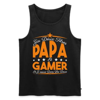 J'ai deux titres Papa et Gamer, Cadeau Papa. - Débardeur bio Premium Homme - noir - Devant - Michal (187cm)