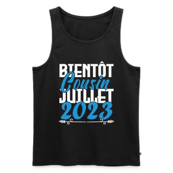 Annonce grossesse bientôt Cousin Juillet 2023. - Débardeur bio Premium Homme - noir - Devant - Michal (187cm)