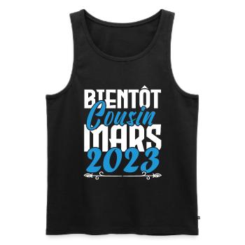 Cadeau Annonce grossesse bientôt Cousin Mars 2023. - Débardeur bio Premium Homme - noir - Devant - Michal (187cm)