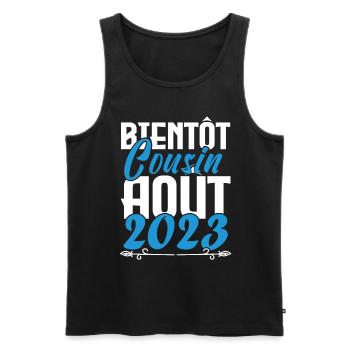 Annonce grossesse. bientôt Cousin Aout 2023. - Débardeur bio Premium Homme - noir - Devant - Michal (187cm)