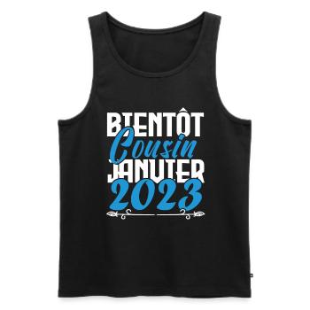 Annonce grossesse. bientôt Cousin janvier 2023. - Débardeur bio Premium Homme - noir - Devant - Michal (187cm)