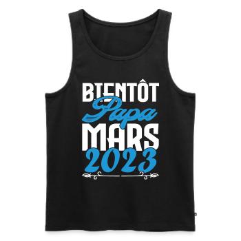 Cadeau Annonce grossesse. bientôt Papa Mars 2023. - Débardeur bio Premium Homme - noir - Devant - Michal (187cm)