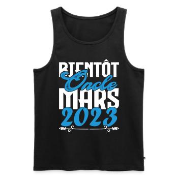 Cadeau Annonce grossesse. bientôt Oncle Mars 2023. - Débardeur bio Premium Homme - noir - Devant - Michal (187cm)