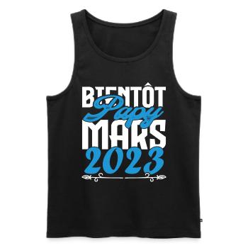 Cadeau Annonce grossesse. bientôt Papy Mars 2023. - Débardeur bio Premium Homme - noir - Devant - Michal (187cm)