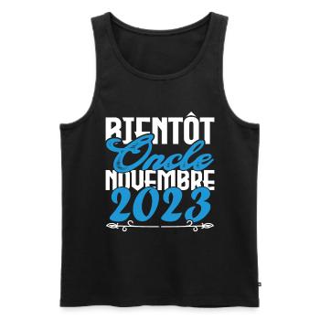 Annonce grossesse. bientôt Oncle Novembre 2023. - Débardeur bio Premium Homme - noir - Devant - Michal (187cm)