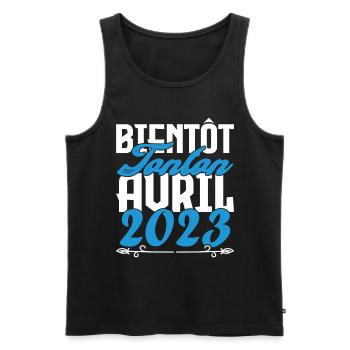 Cadeau Annonce grossesse bientôt Tonton Avril 2023 - Débardeur bio Premium Homme - noir - Devant - Michal (187cm)