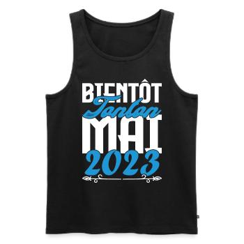 Cadeau Annonce grossesse bientôt Tonton Mai 2023 - Débardeur bio Premium Homme - noir - Devant - Michal (187cm)
