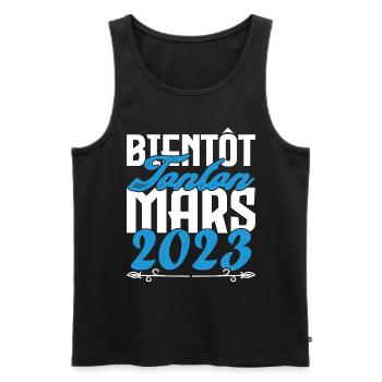 Cadeau Annonce grossesse bientôt Tonton Mars 2023 - Débardeur bio Premium Homme - noir - Devant - Michal (187cm)