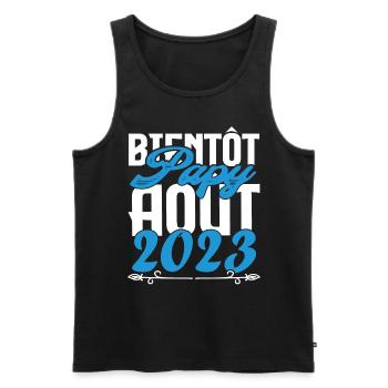 Annonce grossesse bientôt Papy Aout 2023. août. - Débardeur bio Premium Homme - noir - Devant - AI Model Male 178 light (178cm)