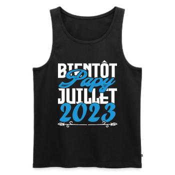 Cadeau Annonce grossesse bientôt Papy Juillet 2023 - Débardeur bio Premium Homme - noir - Devant - Michal (187cm)