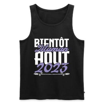 Annonce grossesse. bientôt Maman Aout 2023. août - Débardeur bio Premium Homme - noir - Devant - AI Model Male 178 light (178cm)