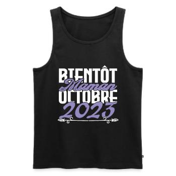 Annonce grossesse. bientôt Maman Octobre 2023.mama - Débardeur bio Premium Homme - noir - Devant - Michal (187cm)