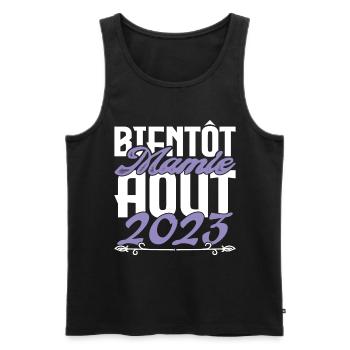 Annonce grossesse. bientôt Mamie Aout 2023. août. - Débardeur bio Premium Homme - noir - Devant - AI Model Male 178 light (178cm)